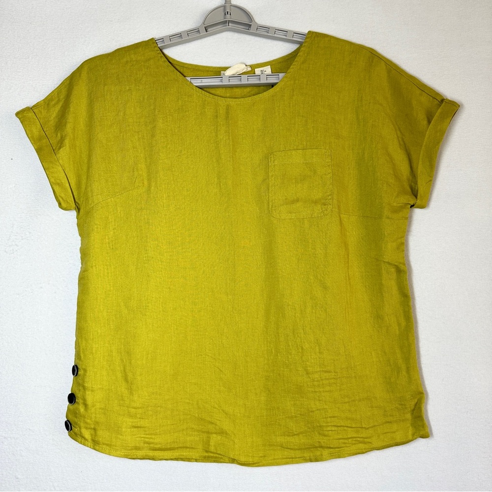 Christian Siriano New York Linen Top Women's L Pullover Short Sleeve New
